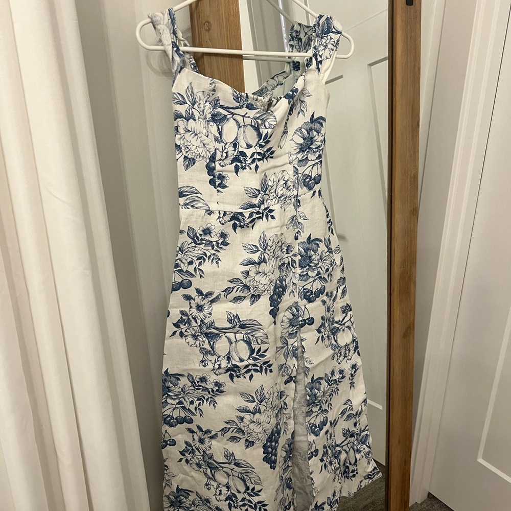 Reformation Bridgton Dress Blue and White Dress